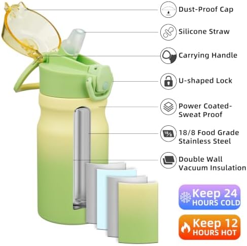BJPKPK 14 oz Insulated Water Bottle, Straw, Handle, Stainless Steel Flask - Image 2