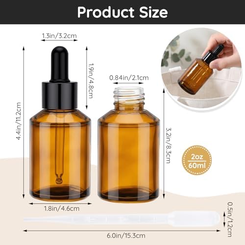 Segbeauty 2oz Amber Glass Dropper Bottles for Travel Toiletries, 4pcs Small Refillable Perfume Oil Bottles with Dropper, 60ml Travel Eye Droppers, Cosmetic Liquids Serum Container with Transfer Tool - Image 3