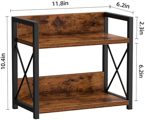 Countertop Shelf Organizer, 2 Tier Kitchen Spice Rack for Countertop, Wood Coffee Counter Shelf Organizer for Home (Brown, S)