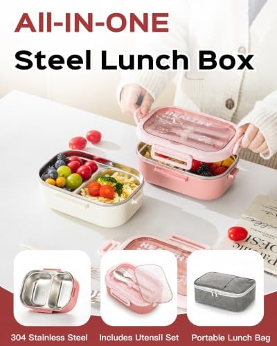 28oz Stainless Steel Leakproof 2-Compartment Bento Lunch Box