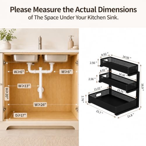 Three-Tier Under Sink Organizer Kitchen Bathroom, Mesh, 1 Pack
