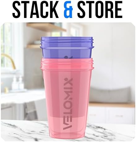 VELOMIX 2 Pack 20oz Protein Shaker Bottle for Protein Mixes, Lavender Glow - Image 5