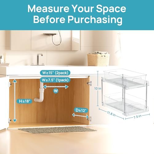 2 Pack Pull Out Bathroom Under Sink Organizer (S-Standard)