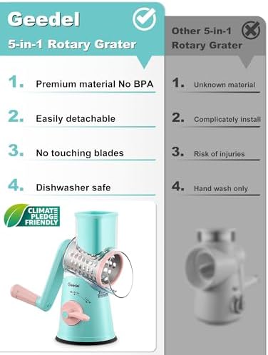 Geedel Rotary Cheese Grater Hand Crank, Cheese Shredder Vegetable Slicer - Image 5