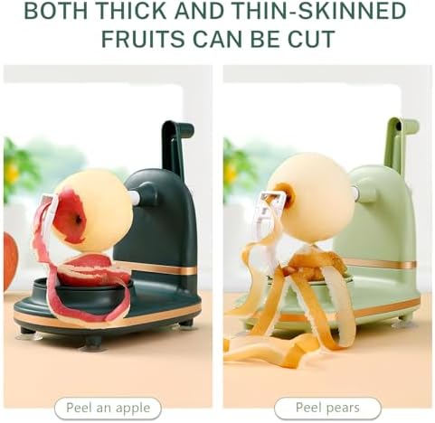 Manual Hand Crank Apple Peeler, Corer and Slicer – Suction Non Slip Counter Grips - Stainless Steel Blades – Peels, Cores and Cuts in Seconds for Home Kitchen (green, apple cutter 12 slices)