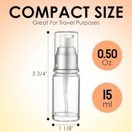 VitalUp 0.5 Oz 15ml Refillable Luxury Clear Glass Lotion Travel Pump Bottle with Silver Cap for Cosmetics, Lotion, Body Cream, Sanitizers, Cream, Foundation (Pack of 3) - Image 3