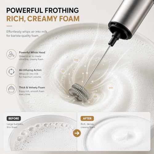 Rechargeable Milk Frother Battery Operated,2-Speed Portable Travel Frother,Electric Milk Foamer Coffee Frother for Latte, Cappuccino, Hot Chocolate Drink Mixer with Double Mini Whisks and USB Cable
