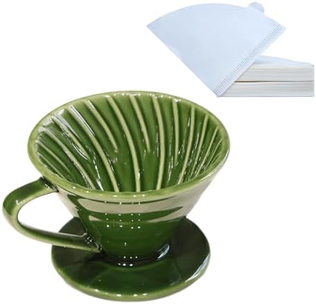 Ceramic Pour Over Coffee Dripper 01 with 50 Pack Filter, Green