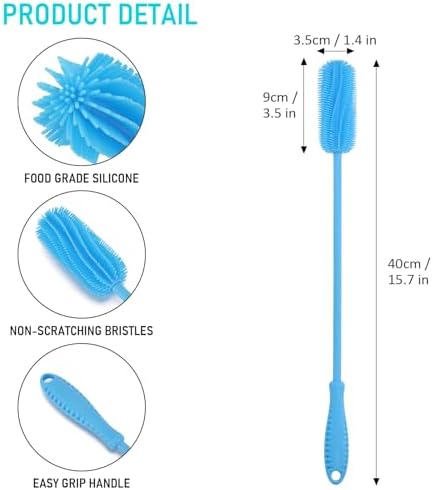 15.7" Silicone Bottle Brush, Water Bottle Cleaner Brush, Blue - Image 3