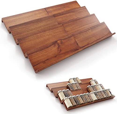 Acacia Wood 4-Tier Spice Rack Organizer for Cabinet, Pack of 8 Pcs
