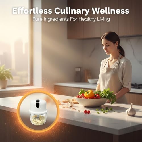 Mini Electric Garlic Chopper, 350ML Glass Bowl Food Processor, USB Rechargeable/Battery Operated Mincer with 3 Stainless Steel Blades for Garlic, Ginger, Chili, Nuts, White - Image 4