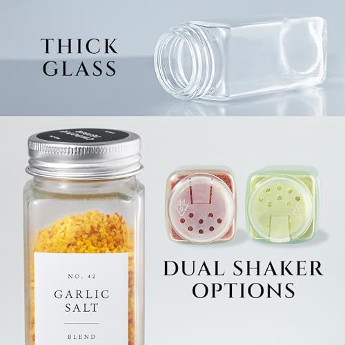 Thick Glass Spice Jars With Labels, Airtight Metal Lids 4oz 24 Pack