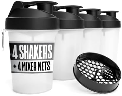 Smartshake Lite 4 Pack Protein Shaker Bottle | Silent Mixing | Leak-Proof Shaker Bottle | Shaker Cups For Protein Shakes | Gym Shaker Bottle | Durable, BPA-Free, Dishwasher Safe (Transparent, 13.5 oz) by Smartshake