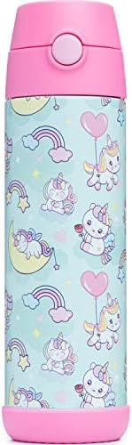 Insulated Kids Water Bottle with Straw & Spout – Double-Wall Stainless Steel, Leakproof, Easy-Flip Lid – For School, Travel, Toddlers & Big Kids - Unicorn, 17oz