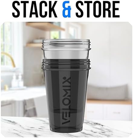 VELOMIX 2 Pack 20oz Protein Shaker Bottle for Protein Mixes, Black/Transpar - Image 6