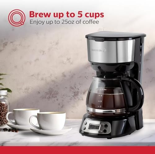 Holstein Housewares 5-Cup Programmable Coffee Maker, 25oz Drip Coffee Machine with Auto Brew Timer, Pause & Serve, Compact Design – Perfect for Home, Office & Dorm Use, Black - Image 4