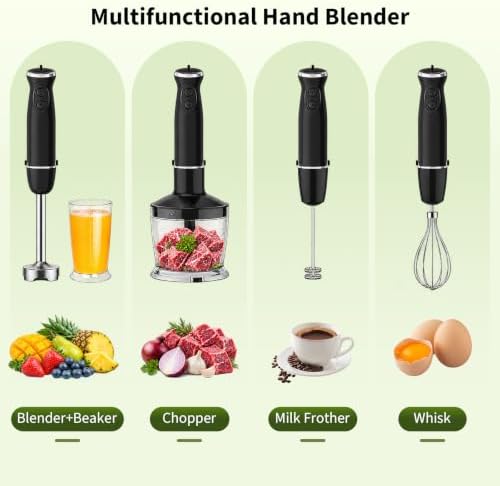 5-in-1 Immersion Blender Handheld 1000W, 12-Speed Hand Mixer, Black - Image 3