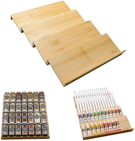 4 tier spice rack drawer organizer for Kitchen Cabinets | Wooden spice drawer organizer, Space-Saving kitchen drawer organizer for Neat In-Drawer Spice Storage