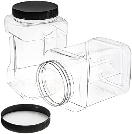 3 Pack Square Clear Plastic Jars, 98 Oz Wide Mouth Storage Containers with Screw-On Lids, Refillable BPA Free Empty PET Jars for Dry Goods Peanut Cookies Candy, Easy Grip Airtight Storage Jar