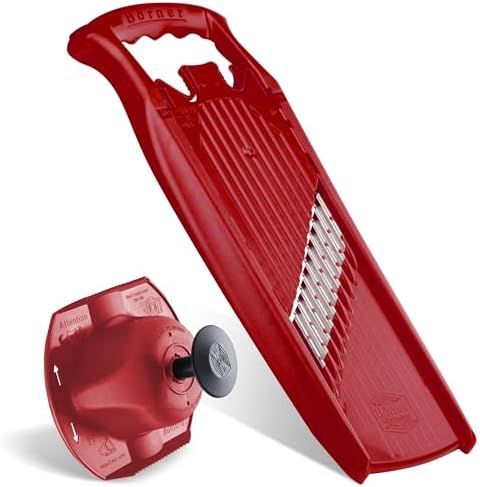 Börner by Reston Lloyd Wave-Waffle Power Line • Crinkle Cut/Spirelli Vegetable Slicer & Food Safety Holder • Slicer for Wave Waffle Cut Style • Multiple Thickness Options • Made in Germany, Red by B%C3%B6rner