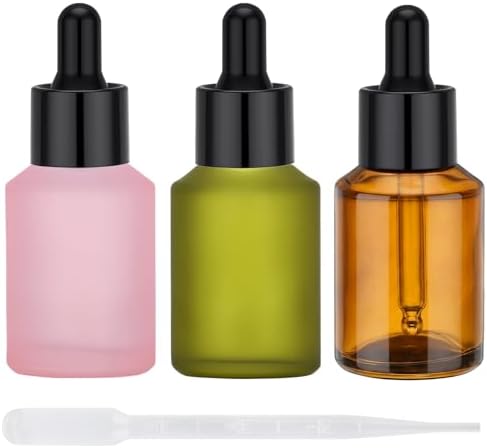 Segbeauty 1oz Amber Glass Dropper Bottles for Travel Toiletries, 3pcs Small Refillable Perfume Oil Bottles with Dropper, 30ml Travel Eye Droppers, Essential Oils Liquids Container in Mixed Color by Segbeauty