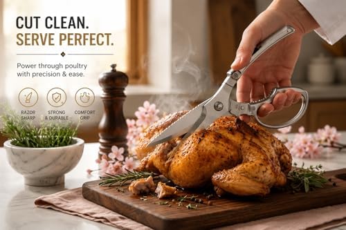 SEKI Heavy Duty Kitchen Scissors, 315g Take-Apart Poultry Shears with Safety Lock, Sharp Serrated Blades, All Purpose Food Scissors for Chicken, Meat, Fish, Turkey, Herbs & Vegetables