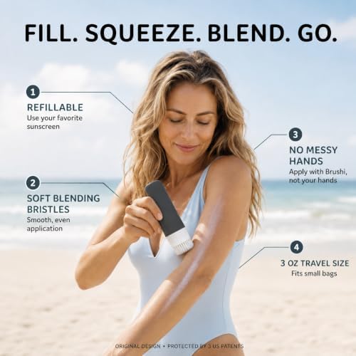 Brushi® Patented Sunscreen Applicator – Refillable Squeezable Bottle with Soft Blending Brush, Mess-Free Sunscreen Applicator for Face & Body, Adults & Kids, Travel Size 3 oz (Slate Gray) - Image 3