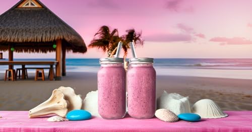Reusable Freezer Safe Smoothie Cups with Lids and Straws - Mason Drinking Jar (2- 24oz)
