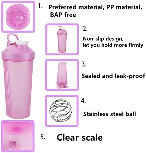 for Protein Powder Mix-BPA free,Leak Proof,Stainless Steel Whisk Ball,Wide Mouth-2 Packs (16OZ-400ML, BLACK&WHITE) - Image 4
