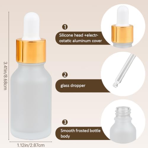 1/2 Oz Clear Frosted Glass Dropper Bottles, 15ml - Image 2