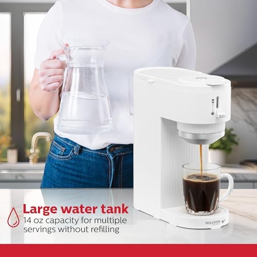 Holstein Housewares 2-in-1 Single Serve Coffee Maker, Dual Brew, Compatible with K-Cup Pods & Ground Coffee, Reusable Filter Included, Compact Drip Coffee Machine, 14oz Tank, Fits Most Cups - White - Image 5
