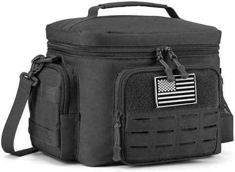 Tactical Lunch Bag for Mens Military Heavy Duty Lunch Box Work Leakproof Insulated Durable Thermal Cooler Bag for Adult Meal for Office Camping Picnic Pail MOLLE Webbing Black