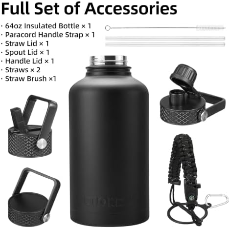 64oz Insulated Water Bottle, Half Gallon Water Jug with Straw Lid