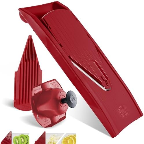 Mandoline Slicer V1 (Basis Set) • V-Slicer with 2 Inserts & Fruit Holder • Adjustable Kitchen Slicer for Vegetables & Fruits • Vegetable Cutter • 3 Thickness Settings • Color: Red