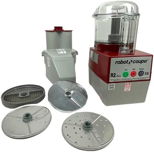 Robot Coupe R2CLRDICE, Combination Food Processor with 3 Quart Clear Polycarbonate Bowl, 4 Stainless Discs, Pulse Control, 120v, 1725 RPM, Vegetable Chopper, Gray/Red, Commercial Kitchen Use - Image 7