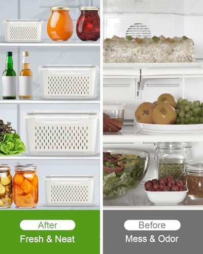 4 Pack Fruit Storage Containers for Fridge Fresh Berry Keeper with Colander