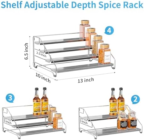 Spice Organizer for Cabinet, Adjustable Depth Spice Shelf - Chrome