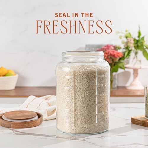 Extra Large Mason Jar - 1 Gallon Glass Wide Mouth Jar with Airtight Wooden Lid, Food Storage Container with Measurement Markings For Kitchen Pantry, Pickling, Cookies, Flour & Sugar