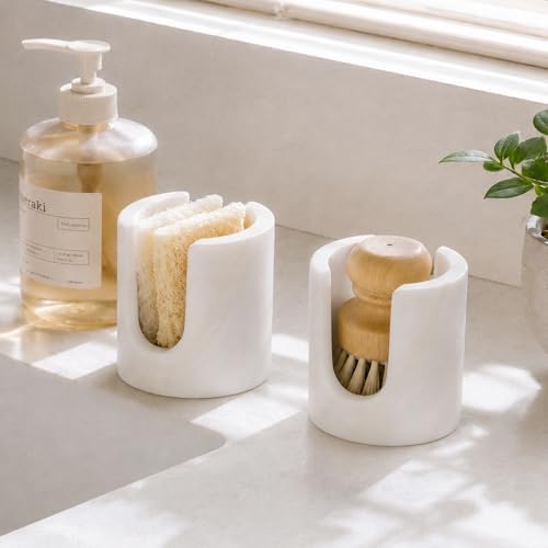 Marble Sponge Holder for Kitchen Sink Counter, Natural Stone Sponge Caddy for Sink Organizer, Dish Drying Rack, Marble Kitchen Accessories, Housewarming Gifts(Namib Fantasy)