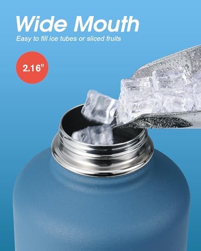 Half Gallon Water Bottle Insulated with Straw & 3 Leakproof Lids