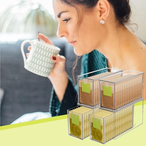 6 Pack Clear Acrylic Tea Bag Organizer Drawer, Stackable Tea Bag& Coffee Storage Container, Multi-Purpose Drawer Organizer for Drawer, Cabinet, Pantry, Kitchen, Countertop