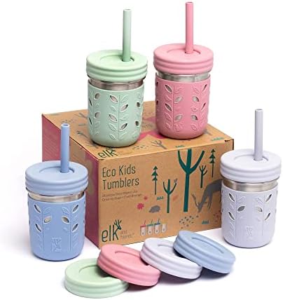 Kids 10oz Stainless Steel Mason Jars + Sleeves + Lids | 4pk