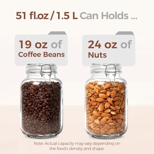 Square Glass Jars with Airtight Lids 51 oz 3 Pack Wide Mouth