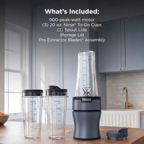 Ninja Nutri-Plus Personal Blender, 900PW, (3) 20oz Cups, Blue, BN301BLBRN - Image 7