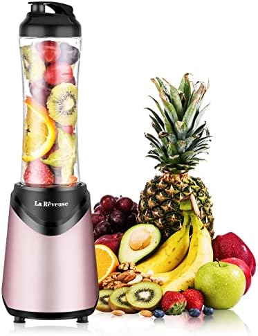 Smoothies Blender Personal Size 300 Watts with 18 oz BPA-Free Portable Travel Sports Bottle (Pink)