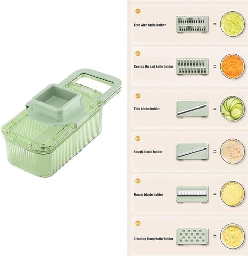 Vegetable Chopper with Container,2024 New Multifunctional Grater Six Cutting Tools,Manual Vegetable Salad Chopper,Round Vegetable Chopper Vegetable Chopper Food Chopper with Container - Image 5