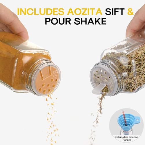 14 Pcs Spice Jars with Bamboo Lids - 4oz Square Spice Bottles with Spice Labels, Shaker Lids, Funnel
