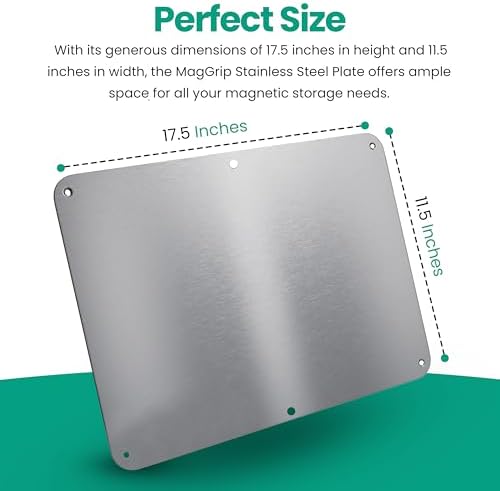 17.5inchX11.5inch Large Stainless Steel Plate for Magnets, 3M Adhesive Back, Mounting Screws, Ideal for Magnetic Shelf, Spice Holders, Colorful Magnets as a Gift. Mount Anywhere! (Silver, 1 Pack)