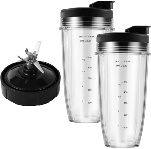 MEET JUICE 7-Fin Blender Replacement Parts for Ninja BL480 BL640 BL642 – 24oz Cup with Lid and Blade, Fits 7-Fin Drive Systems Only by MEET+JUICE