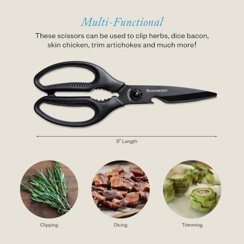 9-Inch Push Button Take-Apart Shears - High-Carbon Stainless Steel & Soft-Grip Handles - Includes Nut Cracker & Bottle Opener